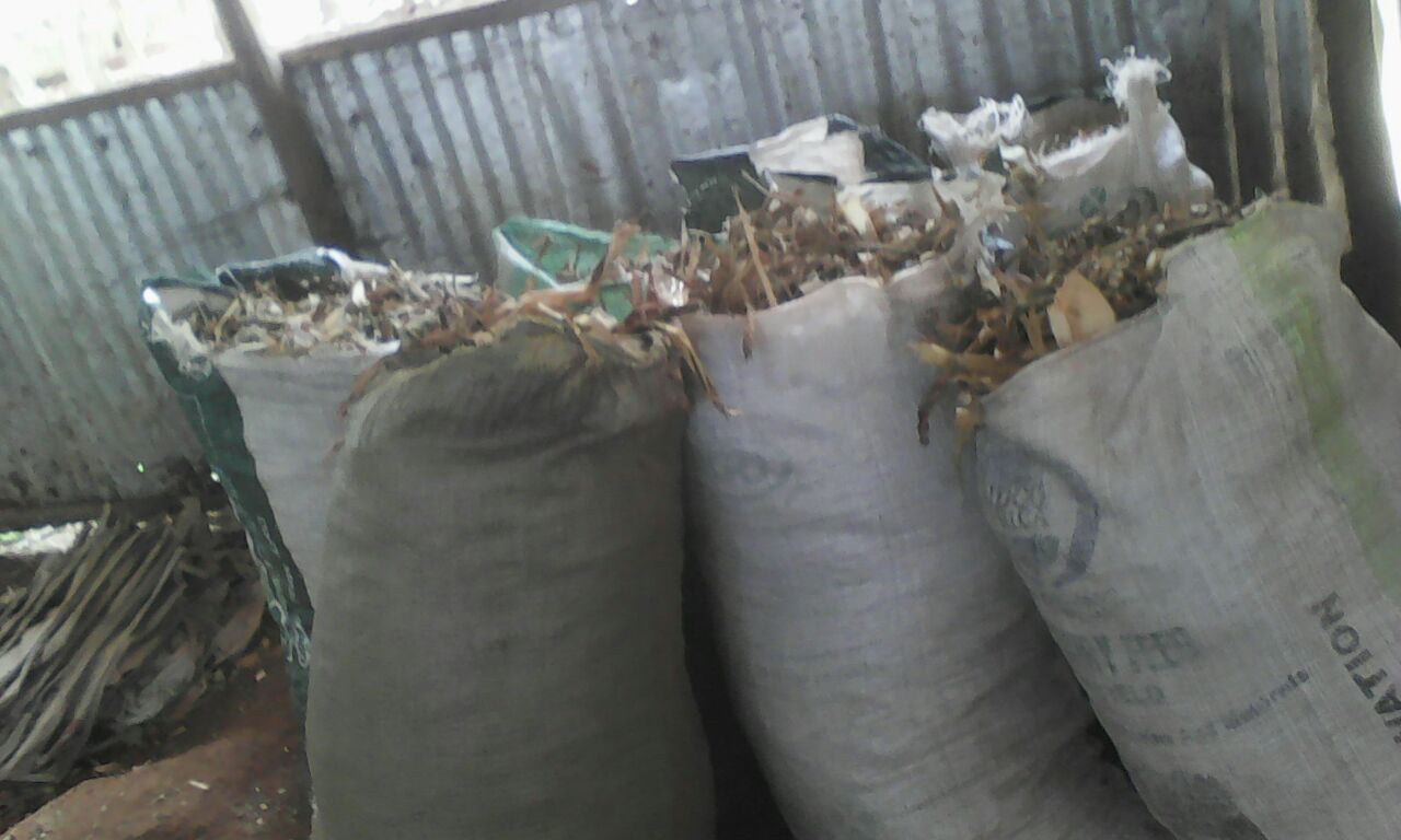 maize stover stored in gunny bags
