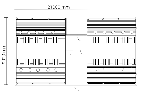 Poultry house with 1/3 deep litter and 2/3 slatted floor for 1100 to 1200 layers